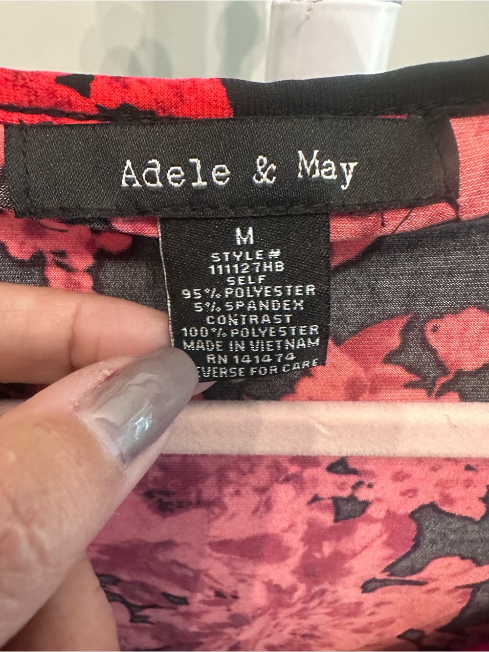Adele & May Black Sheer Blouse with Red Floral Print (V-Neck) - Picture 3 of 3